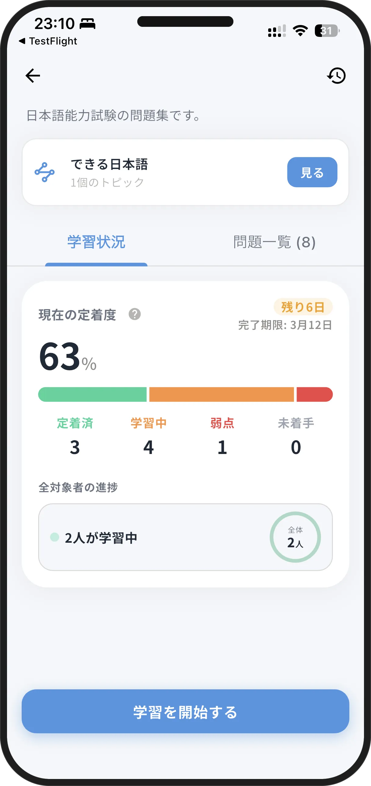 Learning progress dashboard